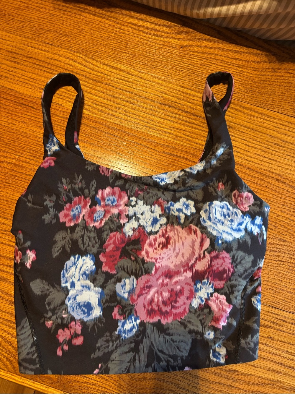 Floral Crop Tank Top /sports bra - Black with Pink & Blue Roses- never worn